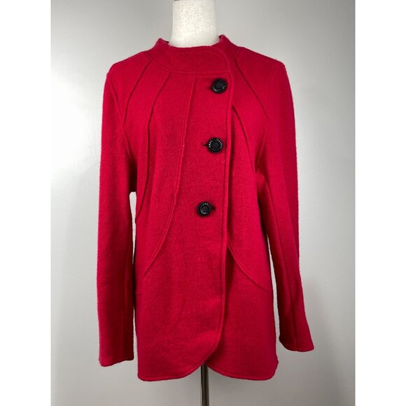 JM Collection Sweaters - JM Collection Red Wool Cardigan Sweater Womens XL Button Up Mandarin Collar